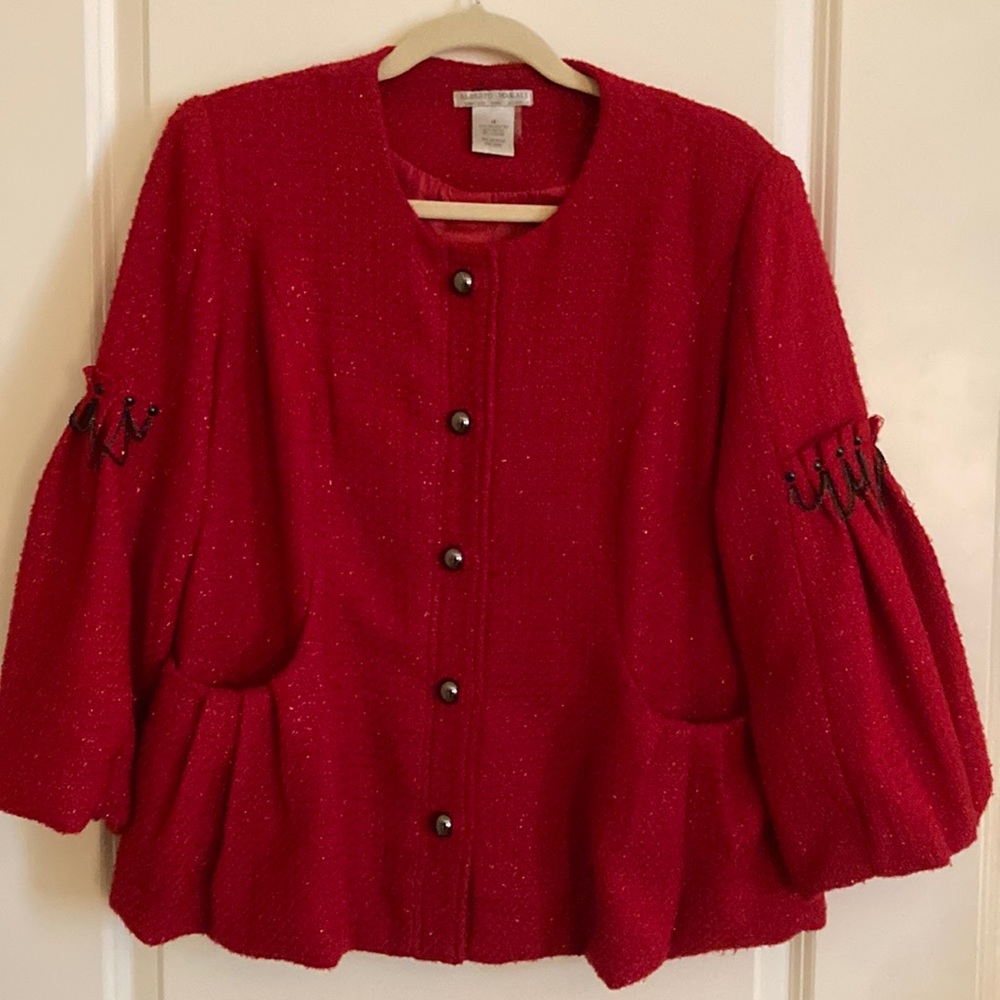 Alberto Makali - Red Button-Up Jacket with Embroidered Sleeves